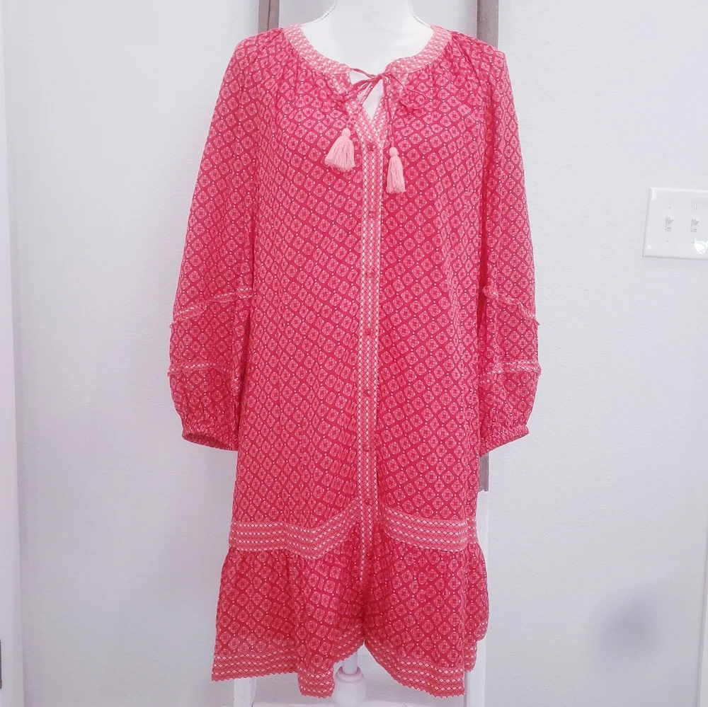 Vineyard Vines Tile Dress In Chelsea Geo Red Size Large - Picture 2 of 9